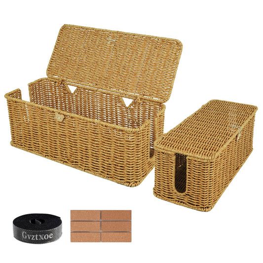CordNest™ Premium Rattan Cable Management Box Set (2-Pack)